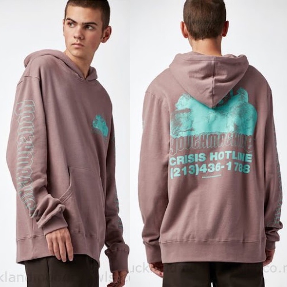 Youth Machine Crisis Hotline Hoodie Streetwear Size XL Pullover Sweatshirt